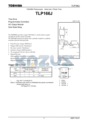 TLP166J datasheet - Photocoupler GaAs Ired  Photo−Triac