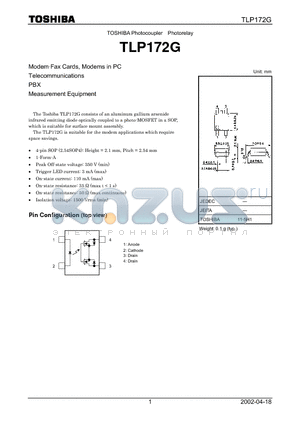 TLP172G datasheet - TOSHIBA Photocoupler Photorelay