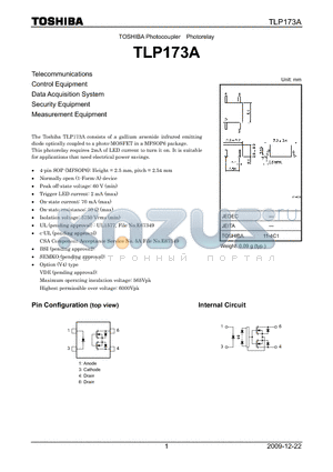 TLP173A datasheet - Telecommunications Control Equipment Data Acquisition System Security Equipment Measurement Equipment