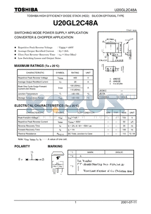 U20GL2C48A datasheet - TOSHIBA HIGH EFFICIENCY DIODE STACK (HED) SILICON EPITAXIAL TYPE
