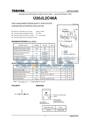 U20JL2C48A datasheet - SWITCHING MODE POWER SUPPLY APPLICATION CONVERTER & CHOPPER APPLICATION