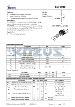 SSF6010 datasheet - Power switching application