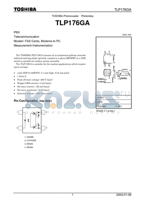 TLP176GA datasheet - TOSHIBA Photocoupler Photorelay