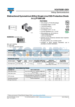 VCUT03B1-DD1 datasheet - Bidirectional Symmetrical (BiSy) Single Line ESD-Protection Diode in LLP1006-2M