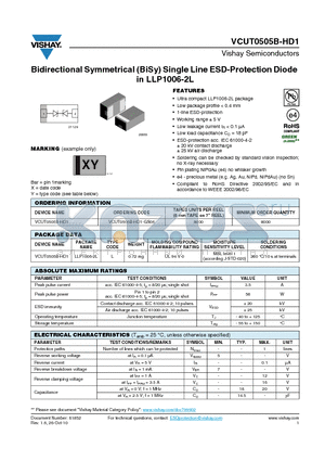 VCUT0505B-HD1 datasheet - Bidirectional Symmetrical (BiSy) Single Line ESD-Protection Diode in LLP1006-2L