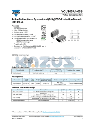 VCUT05A4-05S datasheet - 4-Line Bidirectional Symmetrical (BiSy) ESD-Protection Diode in