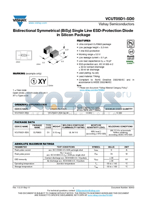 VCUT05D1-SD0-G4-08 datasheet - Bidirectional Symmetrical (BiSy) Single Line ESD-Protection Diode in Silicon Package