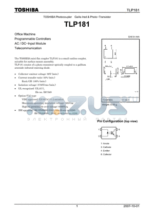 TLP181 datasheet - Photocoupler GaAs Ired & Photo−Transistor
