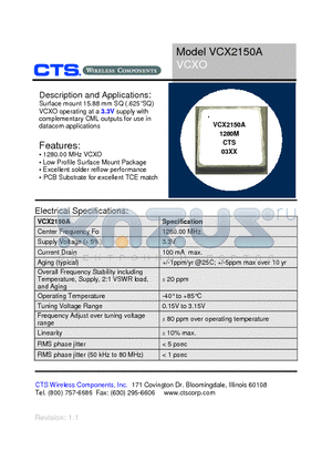 VCX2150A datasheet - Surface mount 15.88 mm SQ (.625 SQ)
