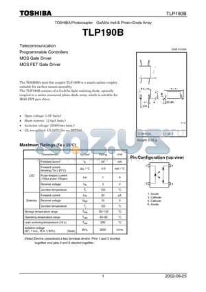 TLP190B datasheet - TOSHIBA Photocoupler GaAAs Ired & Photo−Diode Array