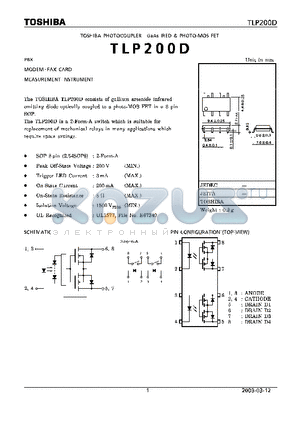 TLP200D datasheet - TOSHIBA PHOTOCOUPLER GaAs IRED & PHOTO-MOS FET