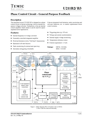 U211B3 datasheet - Phase Control Circuit - General Purpose Feedback