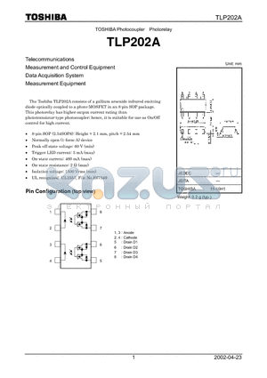 TLP202A datasheet - TOSHIBA Photocoupler Photorelay