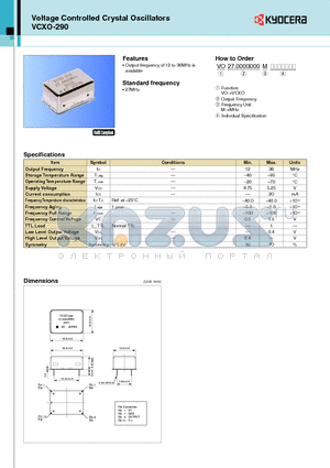 VCXO-290 datasheet - Output frequency of 12 to 36MHz is available