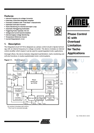 U211B-XFPG3Y datasheet - Phase Control IC with Overload Limitation for Tacho Applications