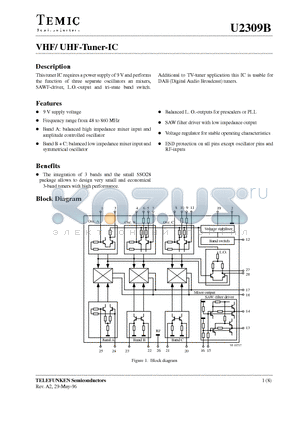 U2309B-FSG3 datasheet - VHF/ UHF-Tuner-IC