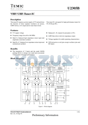 U2305B datasheet - VHF/ UHF-Tuner-IC