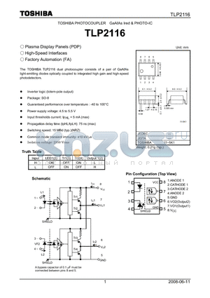 TLP2116 datasheet - PHOTOCOUPLER GaAAs Ired & PHOTO-IC