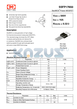 SSFP17N50 datasheet - StarMOST Power MOSFET