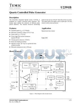 U2391B datasheet - Quartz Controlled Pulse Generator