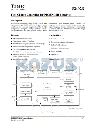 U2402B datasheet - Fast Charge Controller for NiCd/NiMH Batteries