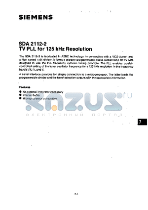 SDA2112-2 datasheet - TV PLL FOR 125KHZ RESOLUTION