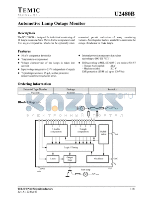 U2480B datasheet - Automotive Lamp Outage Monitor