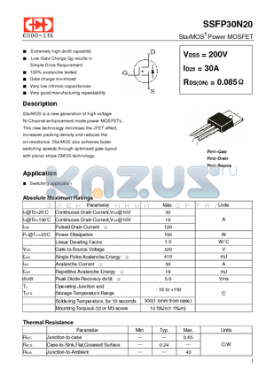 SSFP30N20 datasheet - StarMOST Power MOSFET