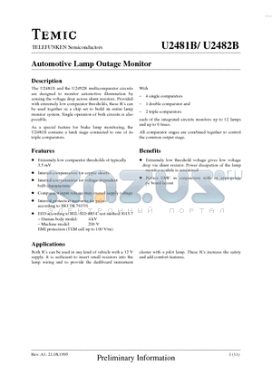U2482B datasheet - Automotive Lamp Outage Monitor