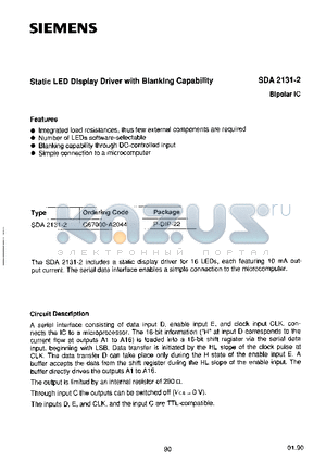 SDA2131-2 datasheet - STATIC LED DISPLAY DRIVER WITH BLANKING CAPABILITY