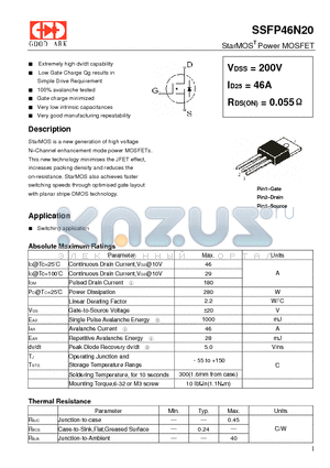 SSFP46N20 datasheet - StarMOST Power MOSFET