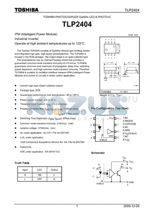 TLP2404 datasheet - IPM (Intelligent Power Module) Industrial Inverter Operate at high ambient temperatures up to 125`C