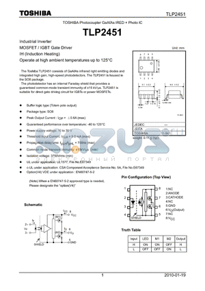 TLP2451 datasheet - Photocoupler GaAAs IRED  Photo IC