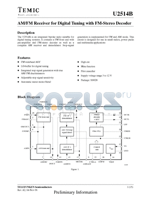 U2514B-AFN datasheet - AM/FM Receiver for Digital Tuning with FM-Stereo Decoder