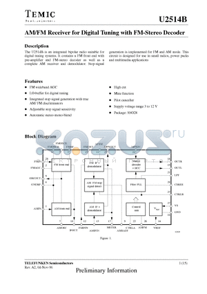 U2514B-AFNG3 datasheet - AM/FM Receiver for Digital Tuning with FM-Stereo Decoder