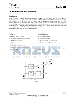 U2532B datasheet - IR Transmitter and Receiver
