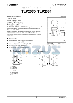 TLP2530 datasheet - TOSHIBA Photocoupler GaAAs Ired & Photo IC