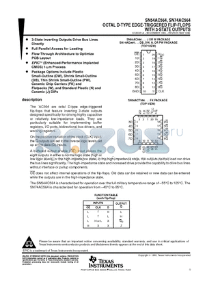 SN74AC564 datasheet - OCTAL D-TYPE EDGE-TRIGGERED FLIP-FLOPS WITH 3-STATE OUTPUTS