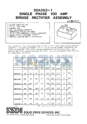 SDA263D-1 datasheet - SINGLE PHASE 100 AMP BRIDGE RECTIFIEGR ASSENBL