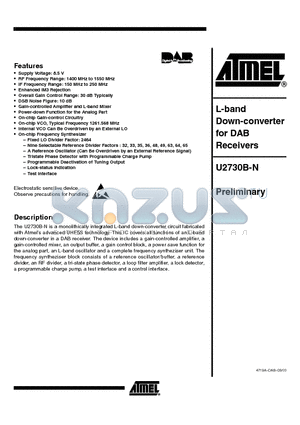 U2730B-N datasheet - L-band Down-converter for DAB Receivers