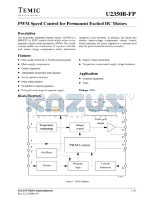 U2350B-FP datasheet - PWM Speed Control for Permanent Excited DC Motors