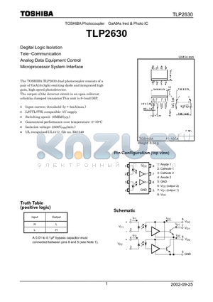 TLP2630 datasheet - Degital Logic Isolation Tele.Communication Analog Data Equipment Control Microprocessor System Interface