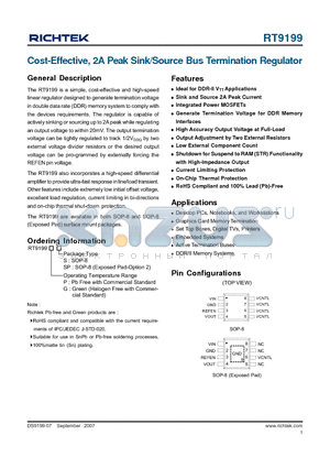 RT9199PS datasheet - Cost-Effective, 2A Peak Sink/Source Bus Termination Regulator