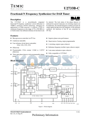 U2733B-C datasheet - Fractional-N Frequency Synthesizer for DAB Tuner