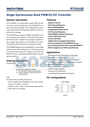 RT9202B datasheet - Single Synchronous Buck PWM DC-DC Controller