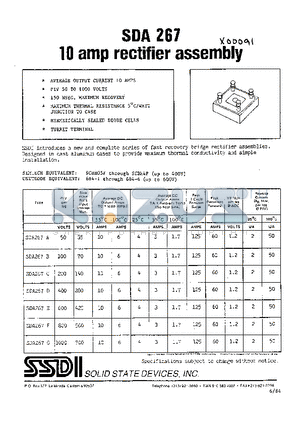 SDA267 datasheet - 10 AMP RECITIFIER ASSEMBLY