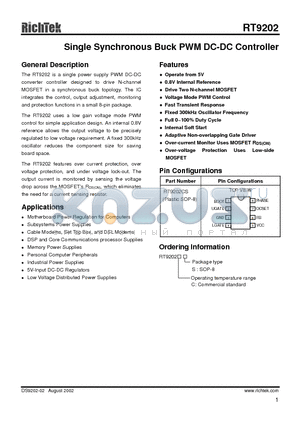 RT9202CS datasheet - SINGLE SYNCHRONOUS BUCK PWM DC-DC CONTROLLER