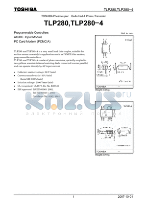 TLP280 datasheet - GaAs Ired & Photo−Transistor