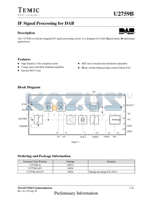 U2759B datasheet - IF Signal Processing for DAB