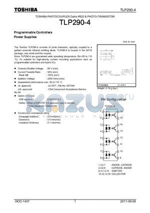 TLP290-4 datasheet - TOSHIBA PHOTOCOUPLER GaAs IRED & PHOTO-TRANSISTOR